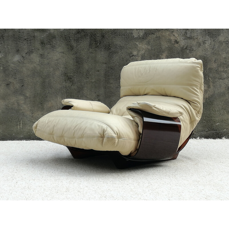 Vintage Marsala leather armchair by Michel Ducaroy for Ligne Roset,, 1970s