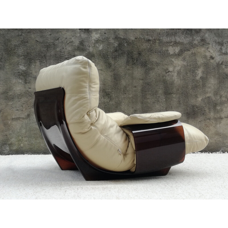 Vintage Marsala leather armchair by Michel Ducaroy for Ligne Roset,, 1970s