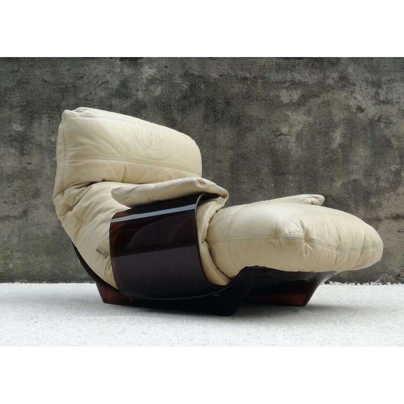 Vintage Marsala leather armchair by Michel Ducaroy for Ligne Roset,, 1970s