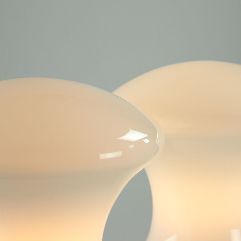 Pair of white opaline glass vintage table lamps By Ivan Jakes For Sklarny Rapotin, 1960s