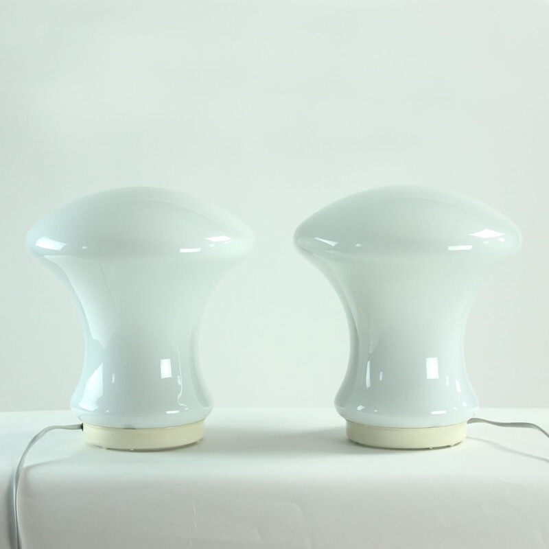 Pair of white opaline glass vintage table lamps By Ivan Jakes For Sklarny Rapotin, 1960s