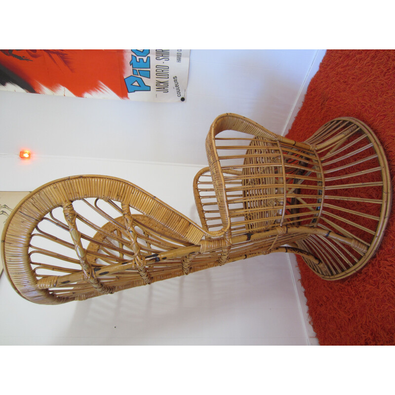 Vintage rattan armchair Conte Biancamano by Lio Carminati and Gio Ponti