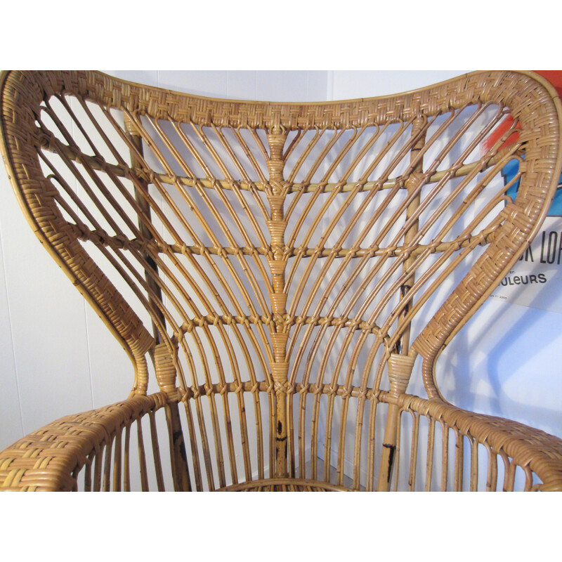 Vintage rattan armchair Conte Biancamano by Lio Carminati and Gio Ponti