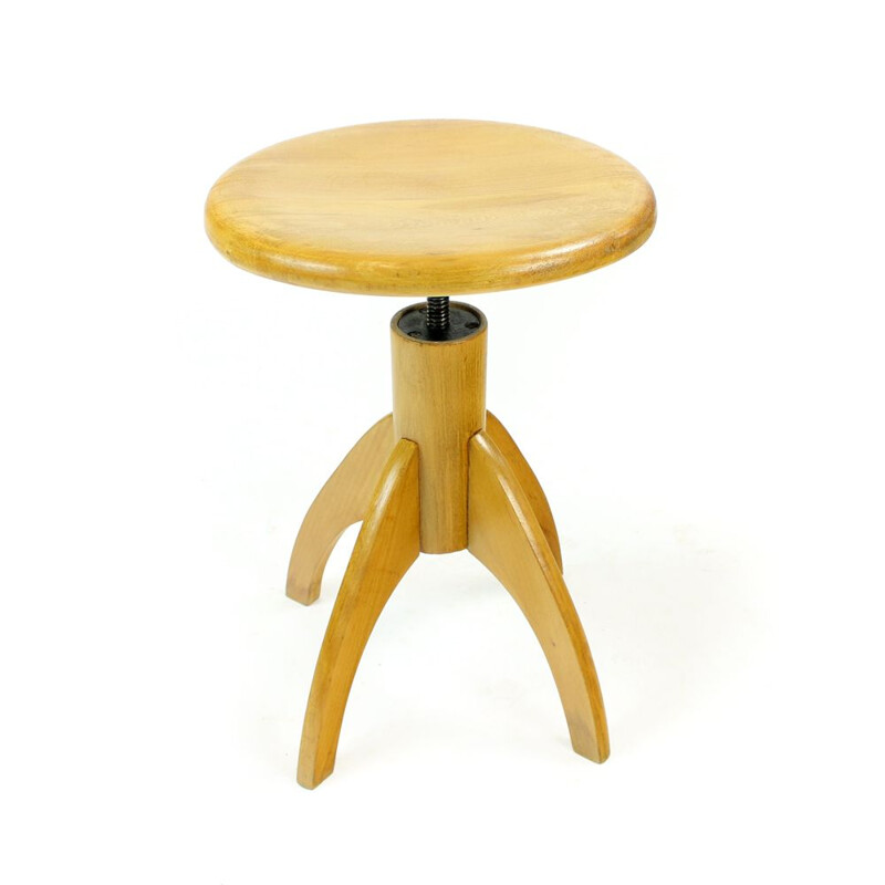 Wooden swivel vintage stool, Czechoslovakia, 1950s