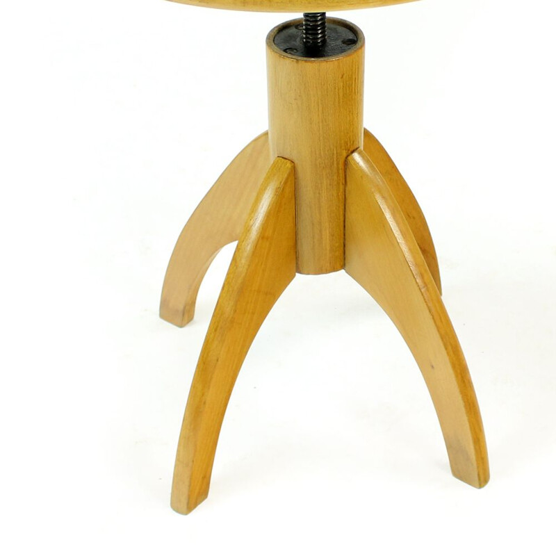 Wooden swivel vintage stool, Czechoslovakia, 1950s