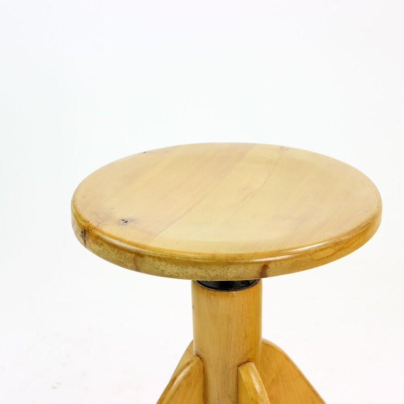 Wooden swivel vintage stool, Czechoslovakia, 1950s