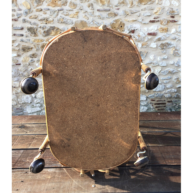 Vintage two-tray rattan and bamboo trolley, 1960s