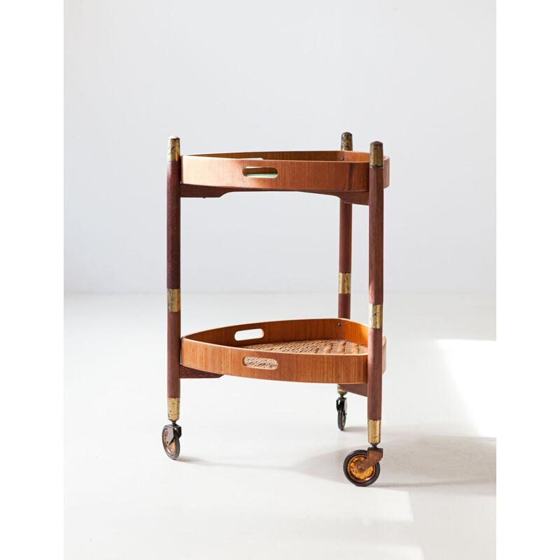 Italian teak and wicker Service Cart, 1950s