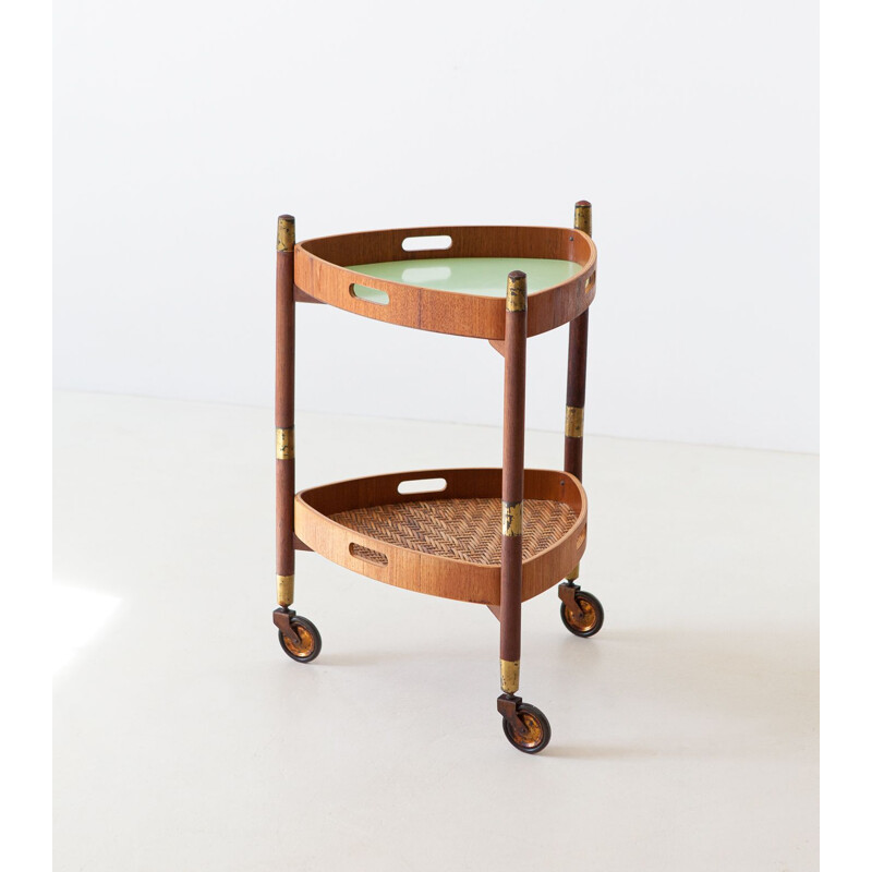 Italian teak and wicker Service Cart, 1950s