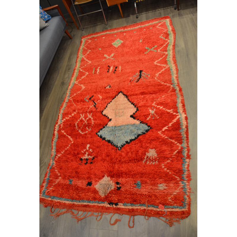 Vintage beni ouarain tapijt, oranje-rood, 1980