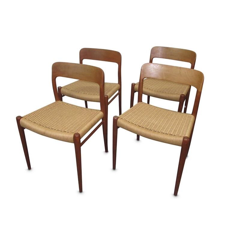 Set of 4 teak vintage 75 dining chairs by Niels Otto Møller for J.L. Møllers, 1960s