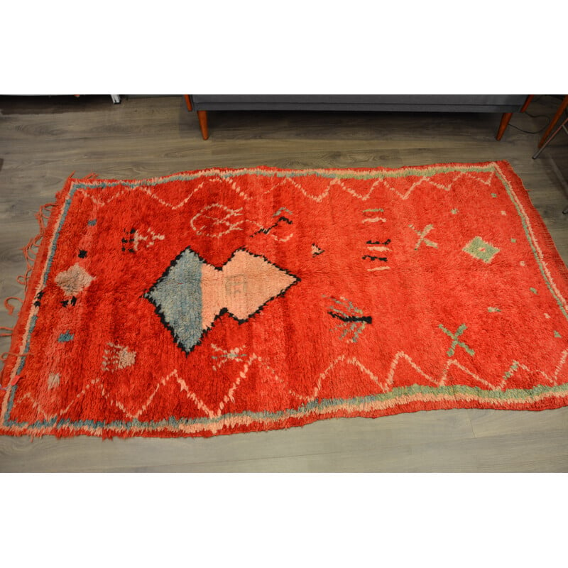Vintage beni ouarain orange-red carpet, 1980
