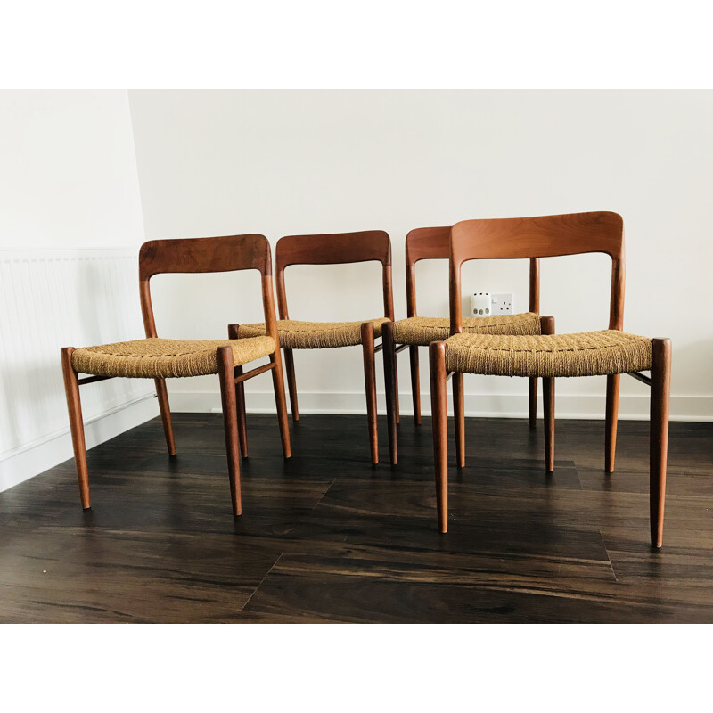 Set of 4 teak vintage 75 dining chairs by Niels Otto Møller for J.L. Møllers, 1960s