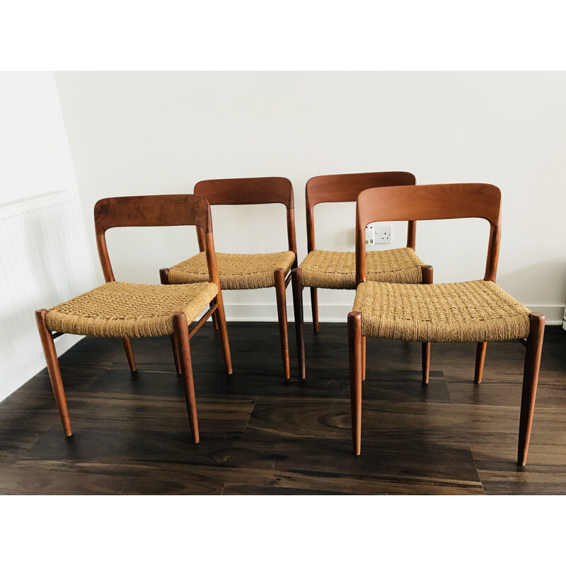 Set of 4 teak vintage 75 dining chairs by Niels Otto Møller for J.L. Møllers, 1960s