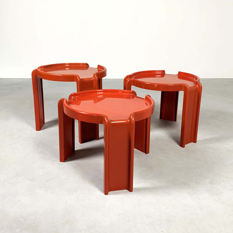 Vintage Red "Gigo" Nesting Tables by Giotto Stoppino for Kartell, 1970s