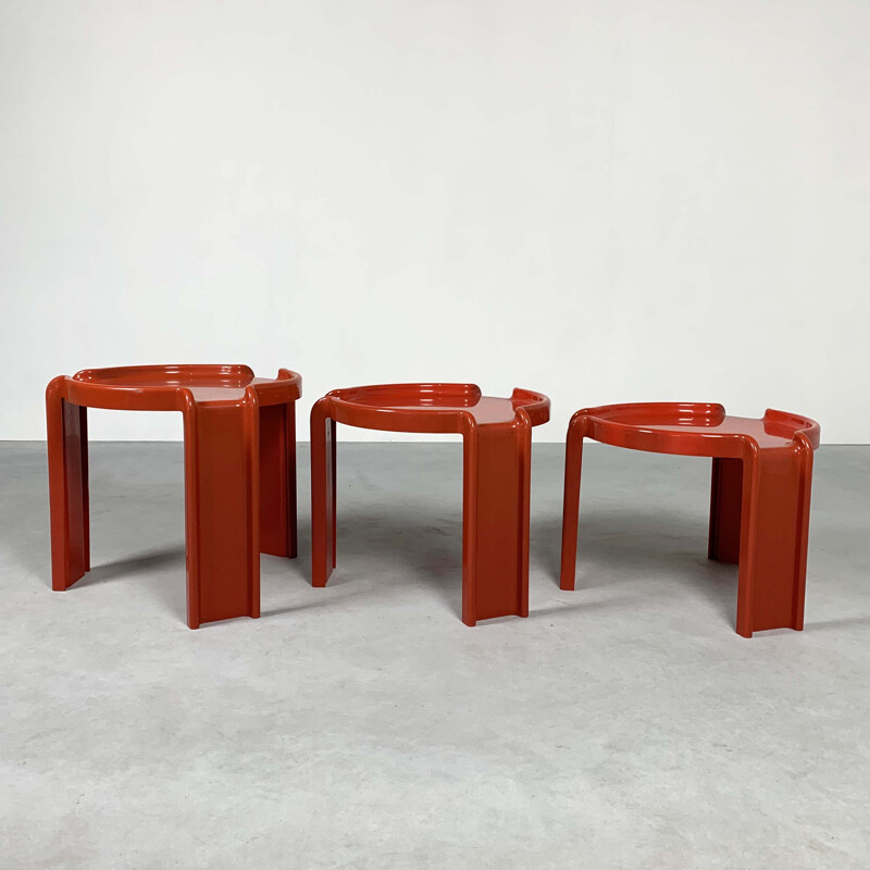 Vintage Red "Gigo" Nesting Tables by Giotto Stoppino for Kartell, 1970s