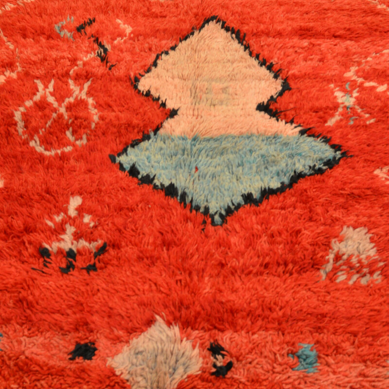 Vintage beni ouarain orange-red carpet, 1980