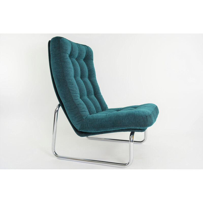 Vintage chrome-plated armchair duck green