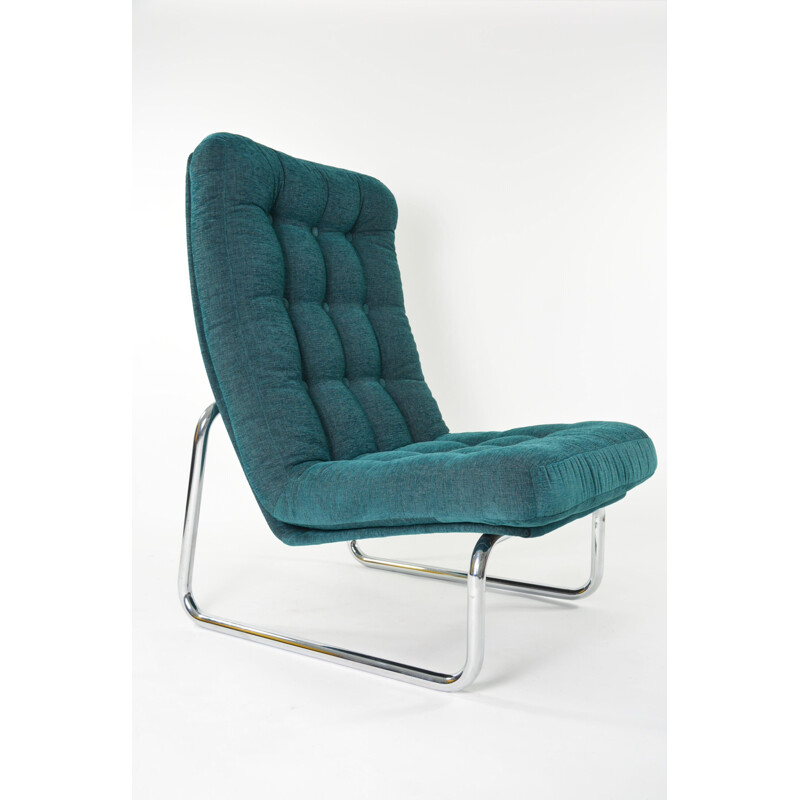 Vintage chrome-plated armchair duck green