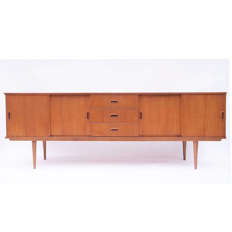 Scandinavian long sideboard with vintage sliding doors 