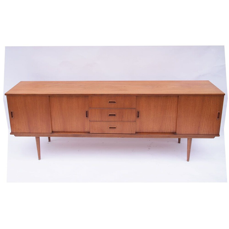 Scandinavian long sideboard with vintage sliding doors 