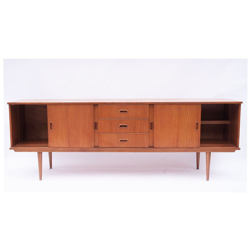 Scandinavian long sideboard with vintage sliding doors 