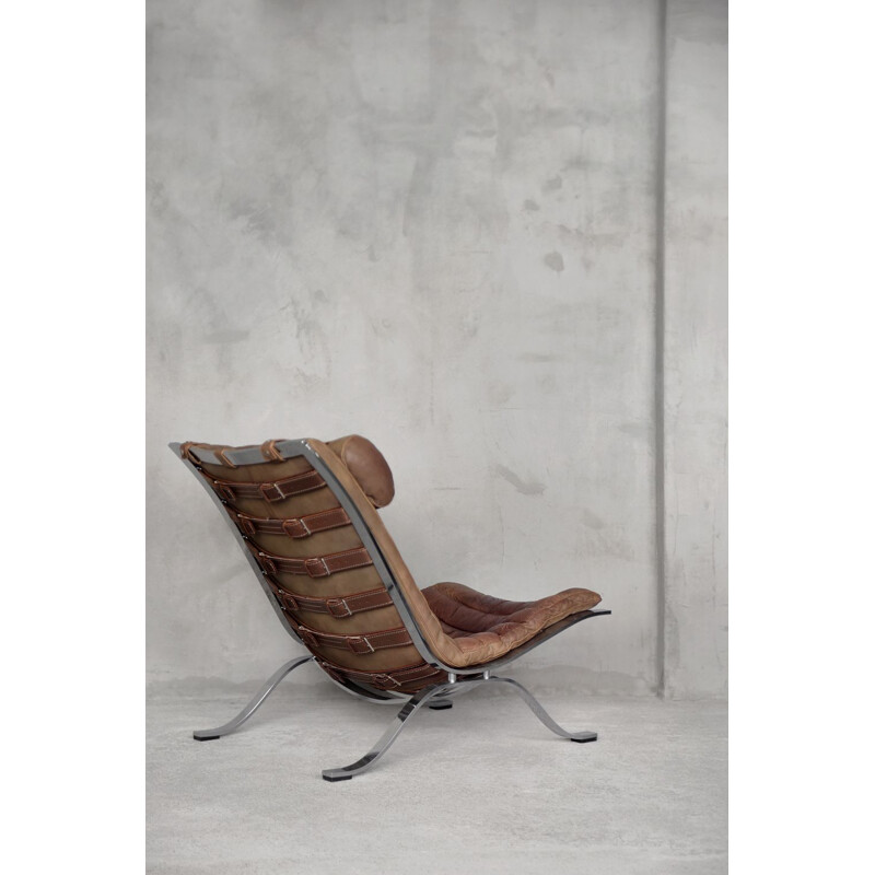 Vintage Cognac Leather Ari Lounge Chair with Ottoman by Arne Norell for Norell AB, 1960s