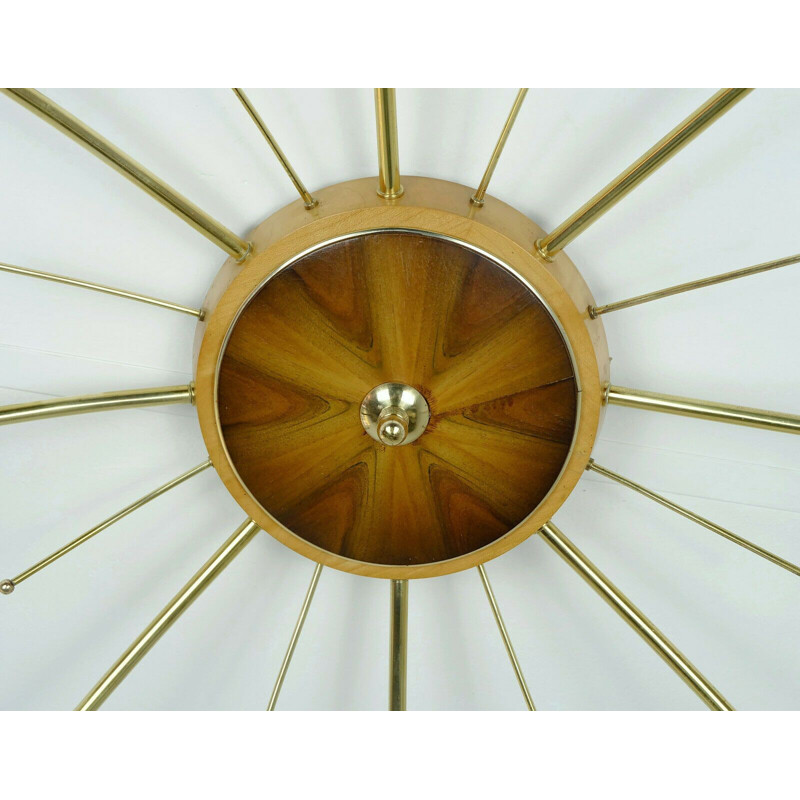 Vintage sputnik spider chandelier in brass, wood and plastic by stilnovo 1960