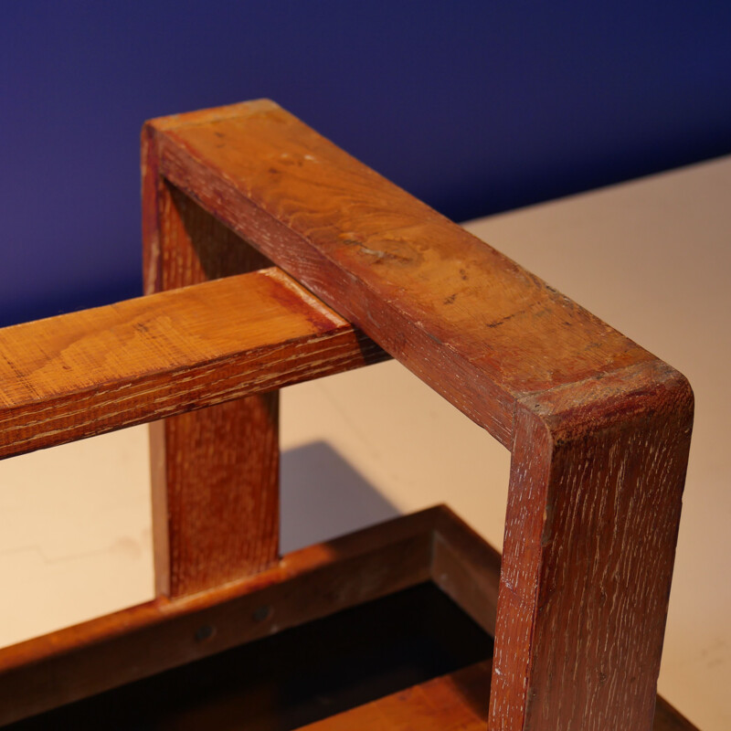 Vintage oakwood and black opaline coffee table, France 1940