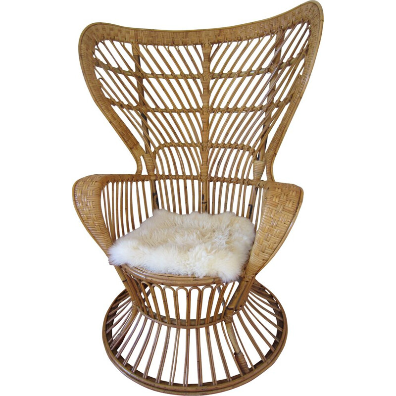 Vintage rattan armchair Conte Biancamano by Lio Carminati and Gio Ponti