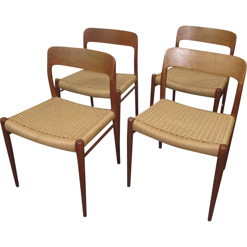 Juego de 4 sillas de comedor vintage de teca 75 de Niels Otto Møller para J.L. Møllers, 1960