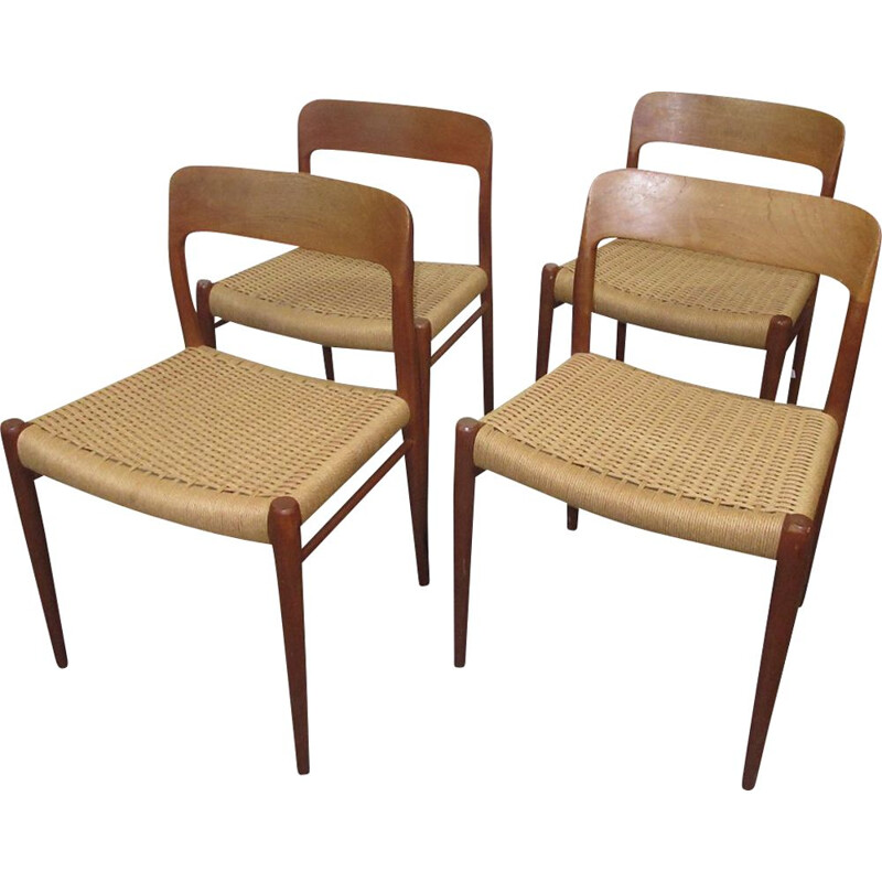 Set of 4 teak vintage 75 dining chairs by Niels Otto Møller for J.L. Møllers, 1960s