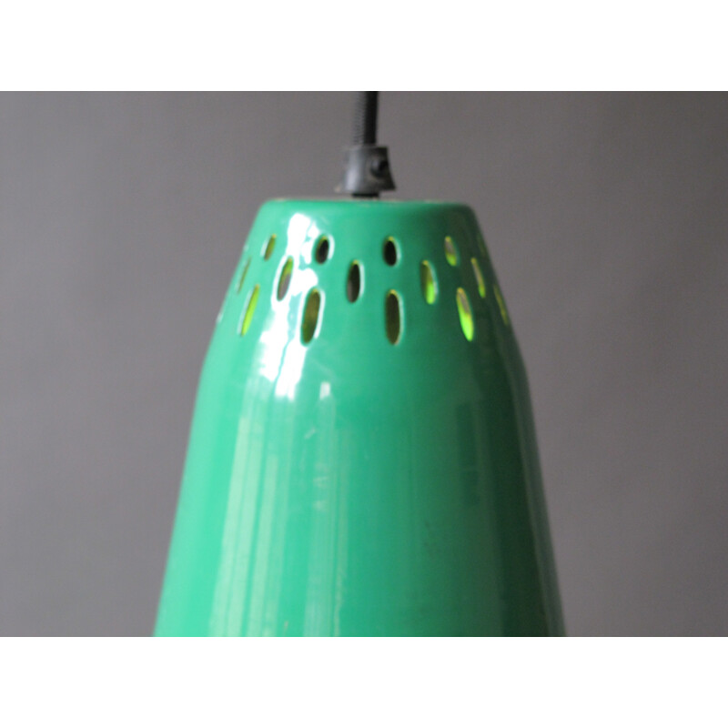 Industrial green hanging lamp in steel - 1960s