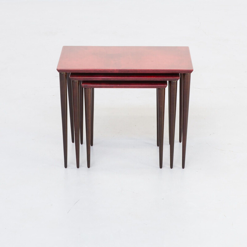 Vintage Nesting Tables in red goat skin by Aldo Tura for Tura Milano 1960