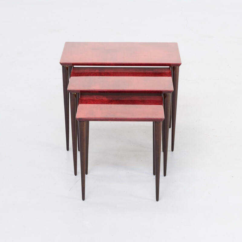 Vintage Nesting Tables in red goat skin by Aldo Tura for Tura Milano 1960