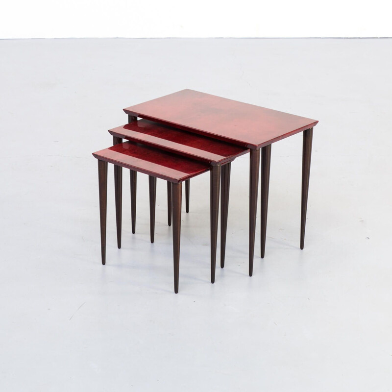 Vintage Nesting Tables in red goat skin by Aldo Tura for Tura Milano 1960