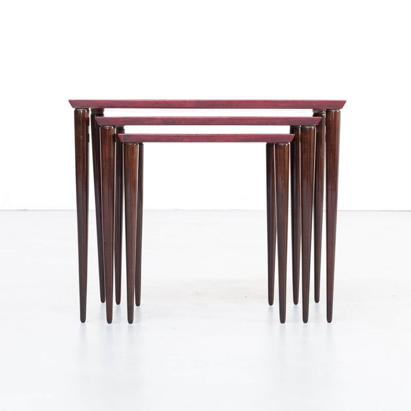 Vintage Nesting Tables in red goat skin by Aldo Tura for Tura Milano 1960