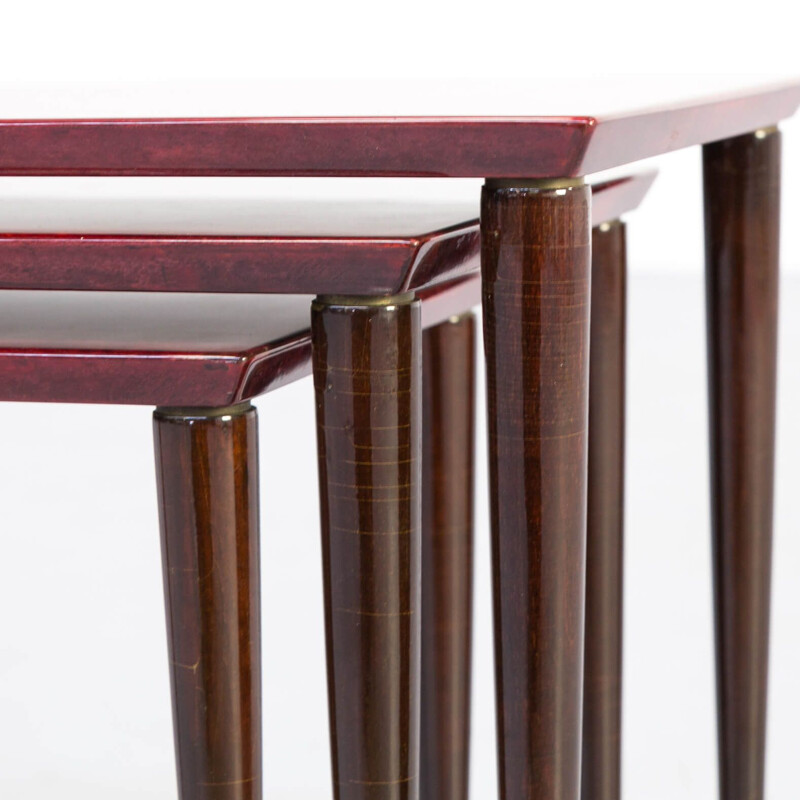 Vintage Nesting Tables in red goat skin by Aldo Tura for Tura Milano 1960