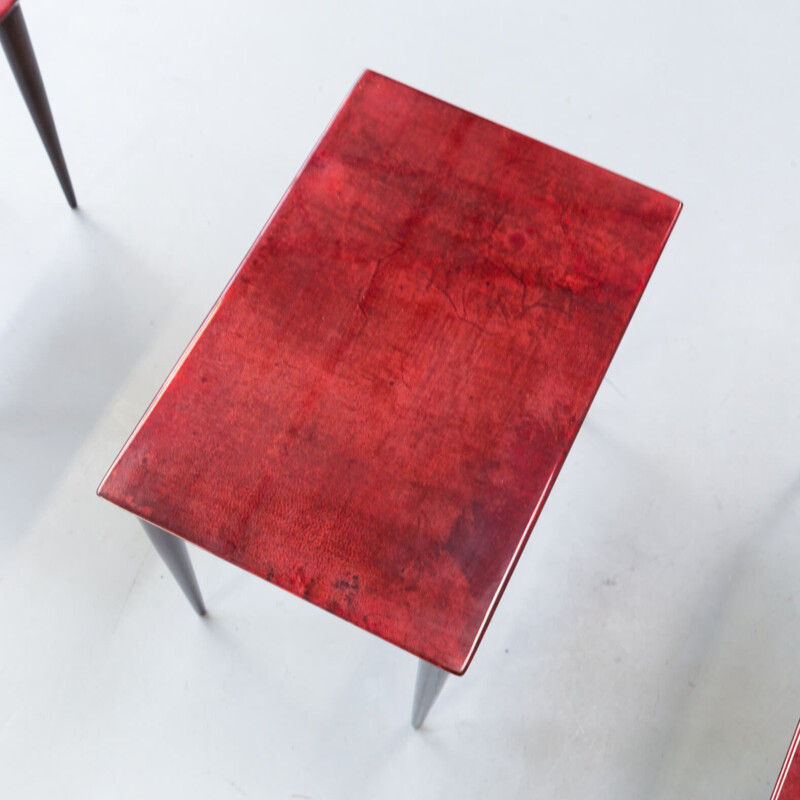 Vintage Nesting Tables in red goat skin by Aldo Tura for Tura Milano 1960