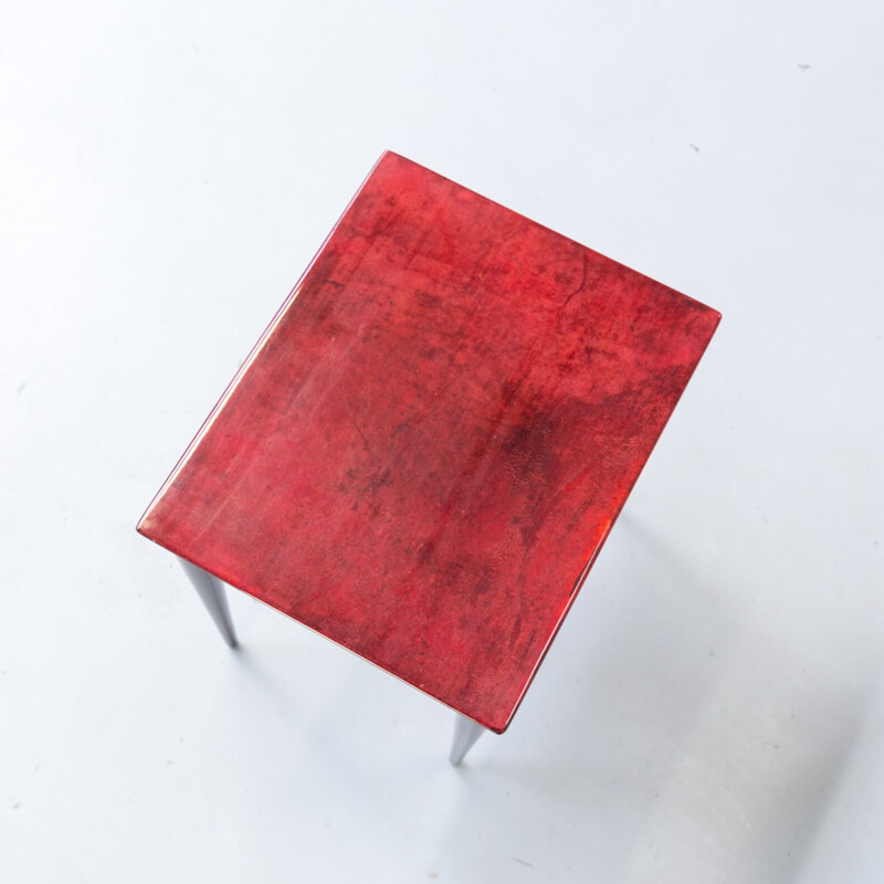 Vintage Nesting Tables in red goat skin by Aldo Tura for Tura Milano 1960