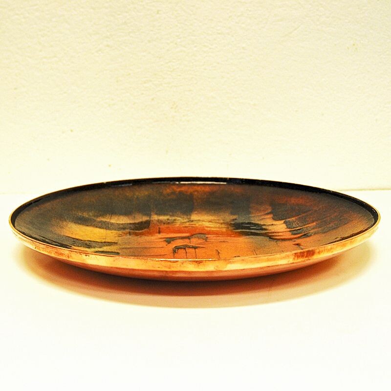 Vintage enamelled copper dish by Drangsgaard, Norway 1960s