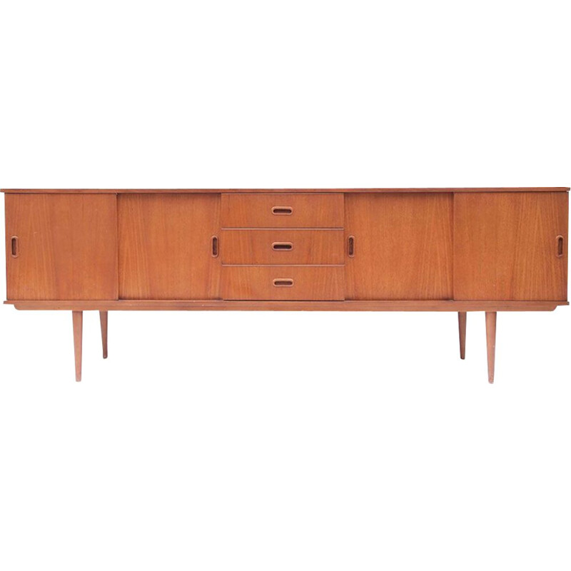 Scandinavian long sideboard with vintage sliding doors 