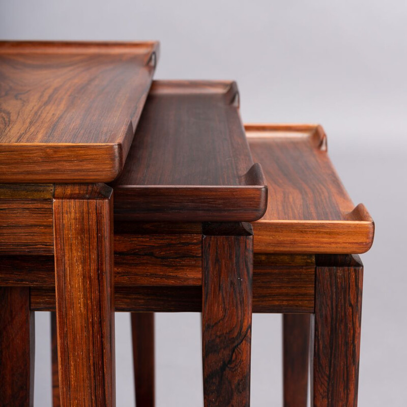 Danish Mid-Century Modern Raised Edge Rosewood Nesting Tables, Set of 3, 1960s