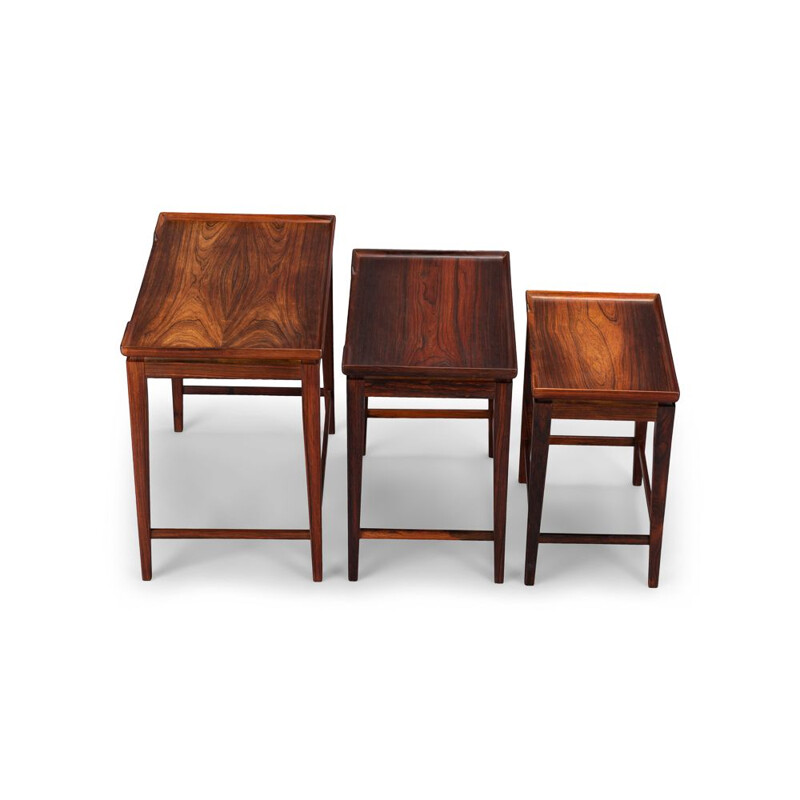 Danish Mid-Century Modern Raised Edge Rosewood Nesting Tables, Set of 3, 1960s