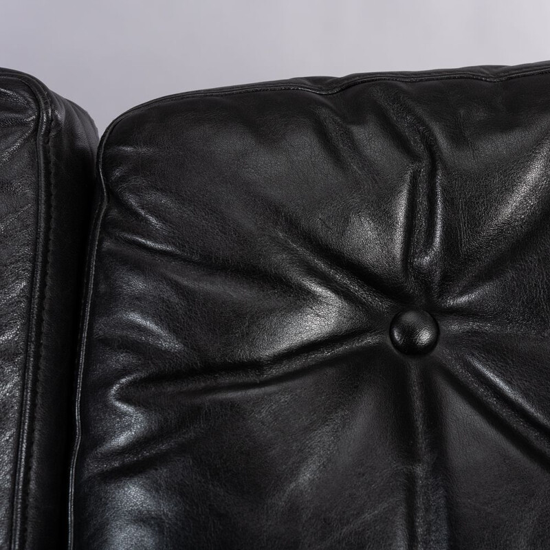 Black Leather Midcentury Modern 4-Seat Sofa by Lystager, 1960s