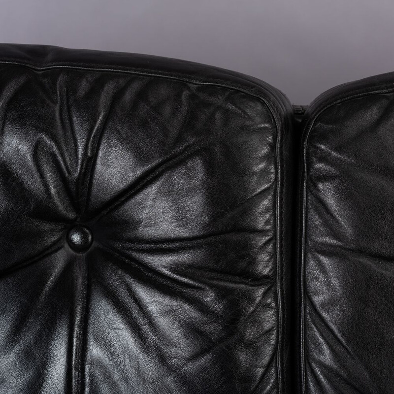 Black Leather Midcentury Modern 4-Seat Sofa by Lystager, 1960s