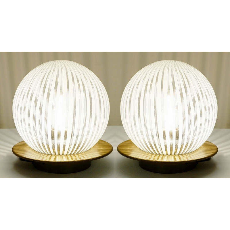 Pair of Venini vintage table lamps in blown Murano glass