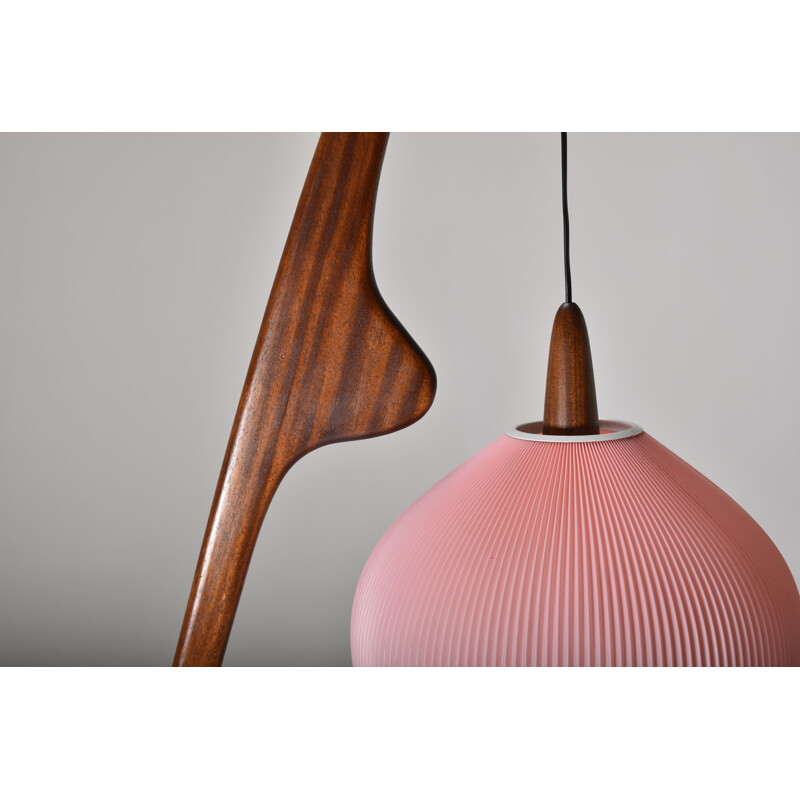 Vintage mahogany and Rhodoïd floor lamp by Rispal, 1950s