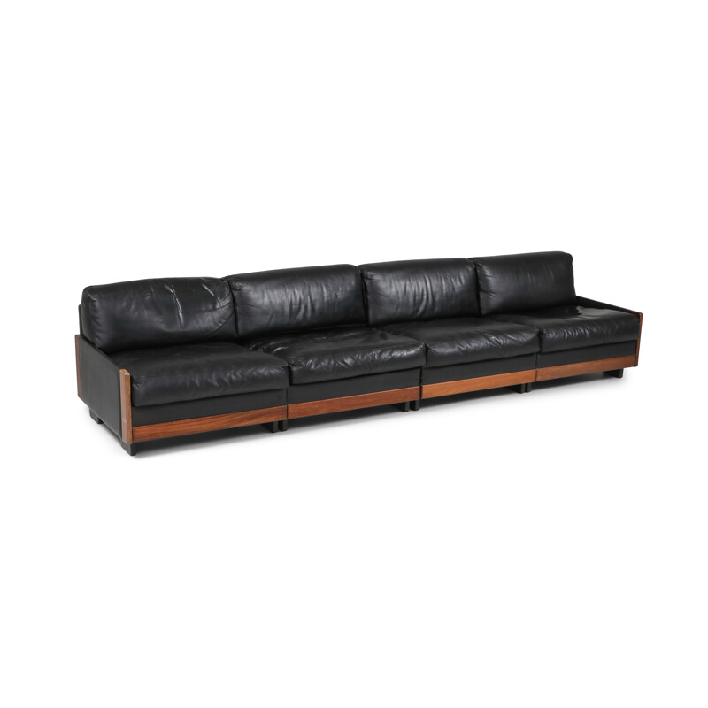 Vintage "920" black leather sofa by Afra & Tobia Scarpa for Cassina, 1970s