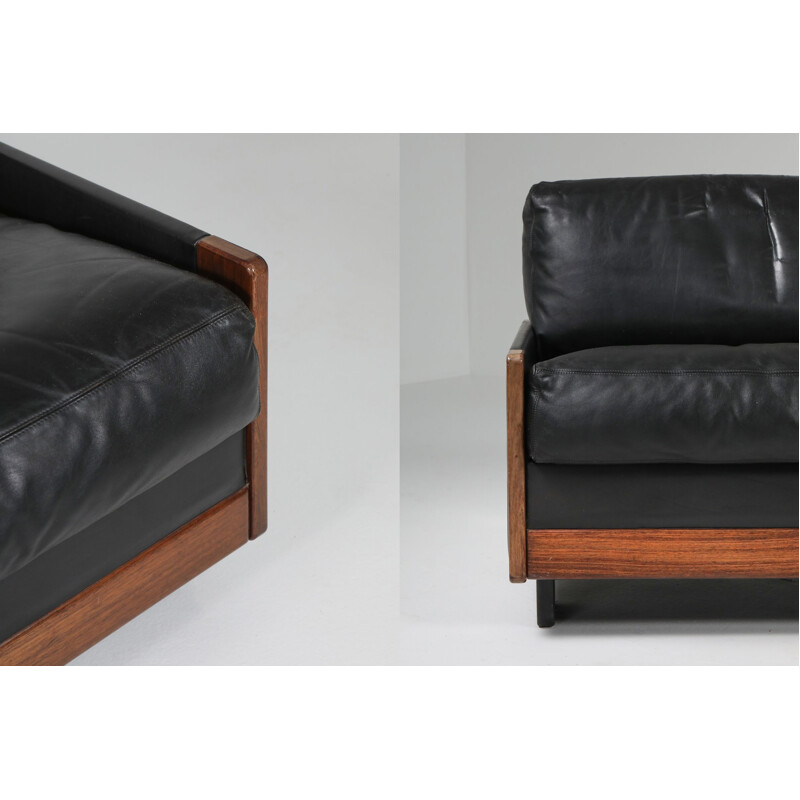 Vintage "920" black leather sofa by Afra & Tobia Scarpa for Cassina, 1970s